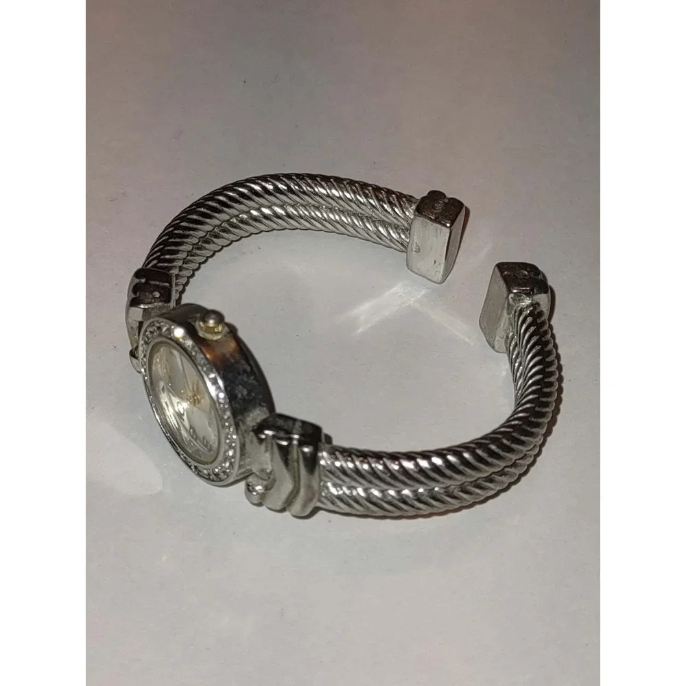 Geneva Platinum Bracelet Watch Silver 8322 Twisted Cable Cuff Rhinestone Bezel
